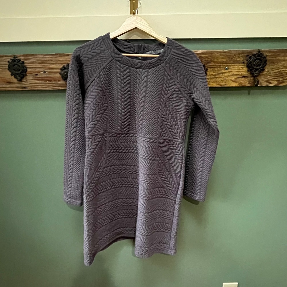 Prana Womens Textured Chevron Cable Knit Long Sleeve Mini Dress Purple Small